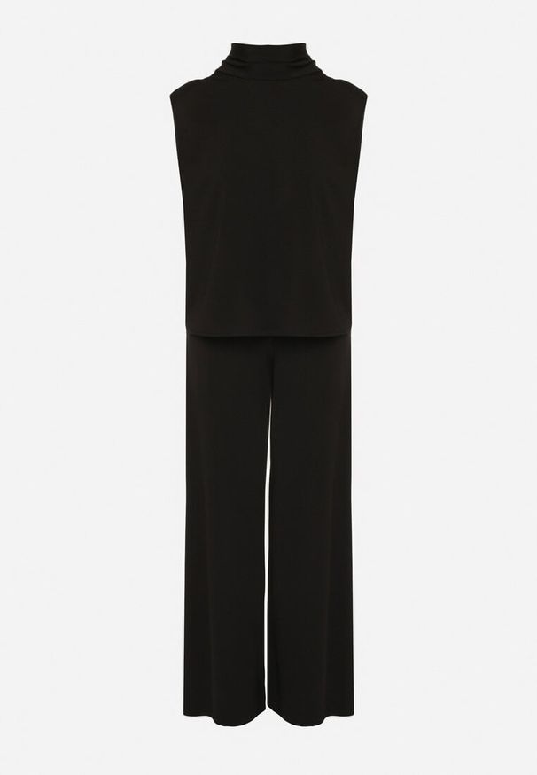 Born2be - Czarny Komplet Bluzka z Wiązaniem i Szerokie Spodnie Halazea. Kolor: czarny