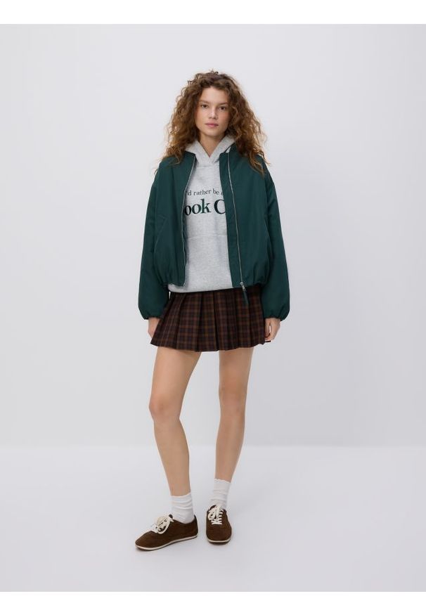 Reserved - Spódnica mini w kratę - ciemnobrązowy. Kolor: brązowy. Materiał: wiskoza, tkanina