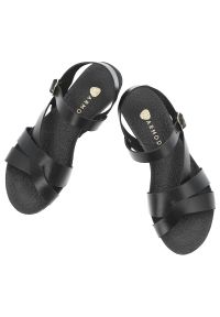 Czarne Sandały Armodo Wygodne Obuwie Damskie. Zapięcie: pasek. Kolor: czarny. Materiał: skóra, len. Wzór: paski. Sezon: lato #4