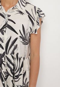 Born2be - Granatowa Sukienka z Wiskozą Lnem Bawełną i Motywem Liści Lilumea. Okazja: na co dzień. Kolor: niebieski. Materiał: bawełna, len, wiskoza. Styl: elegancki, casual #2