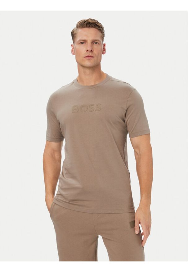 BOSS T-Shirt Logo 50553652 Beżowy ciemny Regular Fit. Kolor: beżowy. Materiał: bawełna