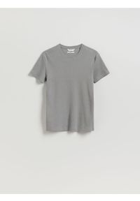 Reserved - Bawełniany t-shirt slim fit - jasnoszary. Kolor: szary. Materiał: bawełna