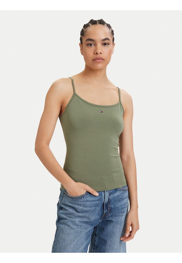 Tommy Jeans Top Essential DW0DW20675 Zielony Slim Fit. Kolor: zielony. Materiał: bawełna