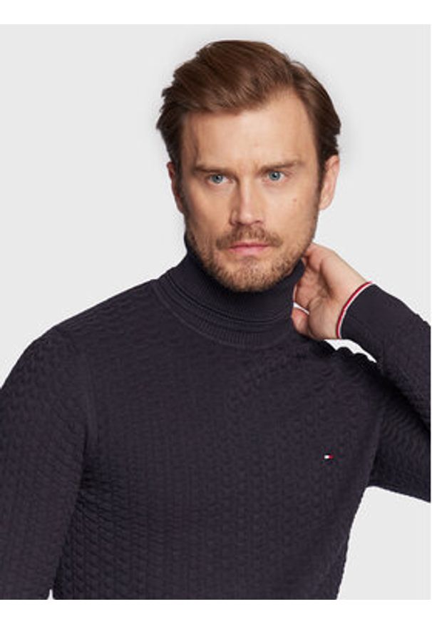 TOMMY HILFIGER - Tommy Hilfiger Golf Exaggerated Structure MW0MW29109 Granatowy Regular Fit. Typ kołnierza: golf. Kolor: niebieski. Materiał: bawełna