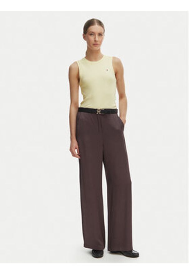 TOMMY HILFIGER - Tommy Hilfiger Top WW0WW47806 Beżowy Slim Fit. Kolor: beżowy. Materiał: bawełna