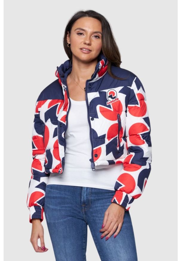 Invicta - INVICTA Krótka kurtka puchowa damska w logo, Rozmiar S. Kolor: wielokolorowy. Materiał: puch. Długość: krótkie