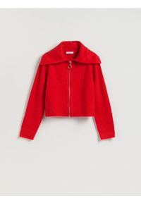 Reserved - Sweter z zapięciem na zamek - czerwony. Kolor: czerwony. Materiał: dzianina, wełna #1