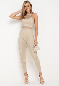 Born2be - Beżowa Sukienka z Siateczki w Cyrkonie Rulieth. Kolor: beżowy. Materiał: tkanina. Długość: maxi #1