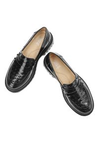 Czarne Półbuty Simen Modne Buty Damskie. Kolor: czarny. Materiał: skóra. Styl: rockowy, elegancki