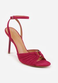 Born2be - Różowe Sandały na Szpilce VICES z Marszczeniem i Metaliczną Aplikacją Nemenoe. Okazja: na wesele, na co dzień, na ślub cywilny. Zapięcie: pasek. Kolor: różowy. Wzór: aplikacja. Obcas: na szpilce. Styl: casual, klasyczny, elegancki #7