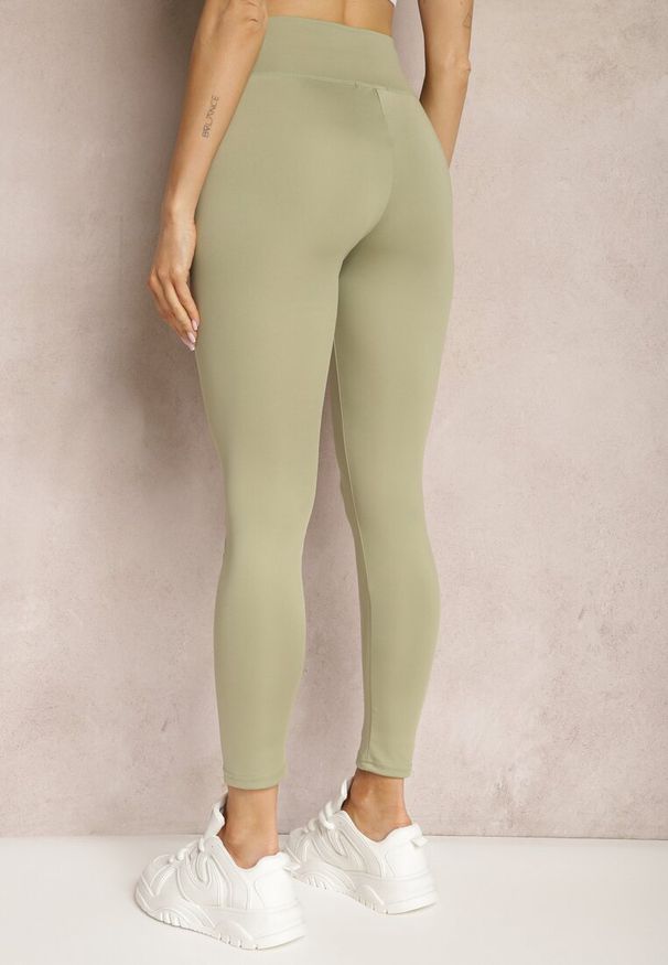 Renee - Zielone Legginsy High Waist z Gumką w Pasie Cloen. Okazja: na co dzień, na spacer. Stan: podwyższony. Kolor: zielony. Styl: klasyczny, casual