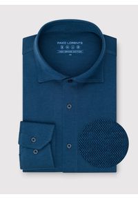 Pako Lorente - PAKO LORENTE - Granatowa dzianinowa koszula męska. Typ kołnierza: kołnierzyk włoski. Kolor: niebieski. Materiał: dzianina. Długość rękawa: długi rękaw. Długość: długie. Wzór: melanż #1