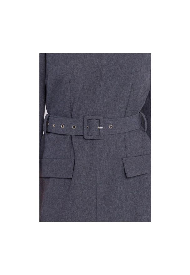 Stylove - Elegancka sukienka mini z dekoltem V i paskiem szara. Kolor: szary. Styl: elegancki. Długość: mini