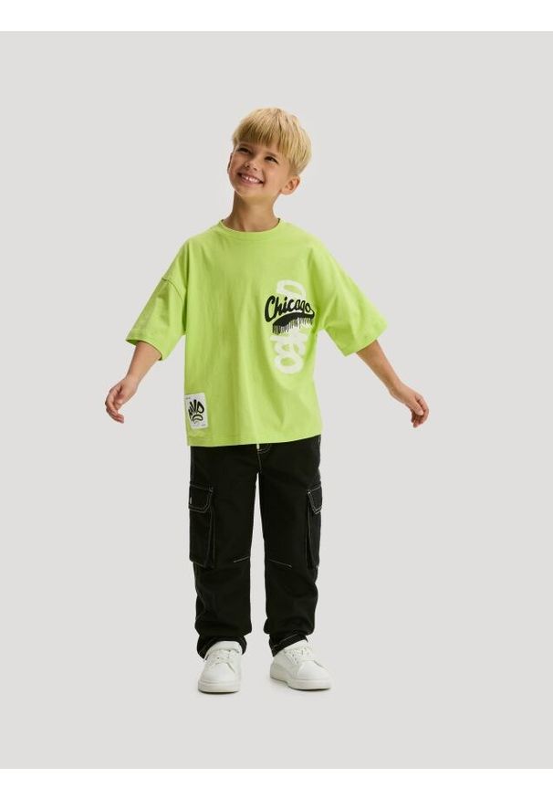 Reserved - T-shirt z nadrukiem - zielony. Kolor: zielony. Materiał: dzianina, bawełna. Wzór: nadruk