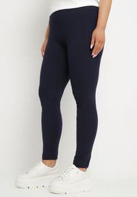 Born2be - Granatowe Bawełniane Legginsy z Gumką w Pasie Mevora. Okazja: na co dzień. Kolekcja: plus size. Kolor: niebieski. Materiał: bawełna. Styl: klasyczny, casual