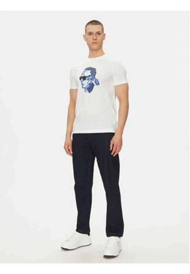 Karl Lagerfeld - KARL LAGERFELD T-Shirt 755065 552241 Biały Regular Fit. Typ kołnierza: dekolt w karo. Kolor: biały. Materiał: bawełna