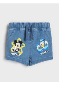 Sinsay - Szorty jeansowe Mickey Mouse - niebieski. Kolor: niebieski. Materiał: jeans. Wzór: motyw z bajki #1