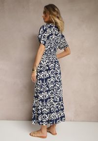 Renee - Niebieska Wiskozowa Sukienka z Abstrakcyjnym Wzorem Tuledia. Okazja: na co dzień, na imprezę, na spacer. Kolor: niebieski. Materiał: wiskoza. Sezon: lato. Styl: casual, elegancki