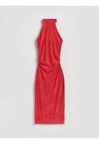 Reserved - Sukienka midi w kwiatowy wzór - czerwony. Kolor: czerwony. Materiał: dzianina, wiskoza. Wzór: kwiaty. Długość: midi #1