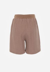 Born2be - Brązowe Bawełniane Szorty Dresowe w Drobne Paseczki Wiązane na Sznurki Loregune. Okazja: do domu, na co dzień. Kolor: brązowy. Materiał: bawełna, dresówka. Długość: krótkie. Wzór: gładki. Styl: elegancki, klasyczny, casual #4