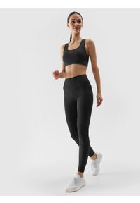 4f - Legginsy treningowe z materiału z recyklingu damskie - czarne. Stan: podwyższony. Kolor: czarny. Materiał: materiał. Wzór: ze splotem, jednolity, gładki. Sport: fitness #1