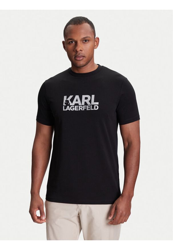 Karl Lagerfeld - KARL LAGERFELD T-Shirt 755087 553235 Czarny Regular Fit. Typ kołnierza: dekolt w karo. Kolor: czarny. Materiał: bawełna