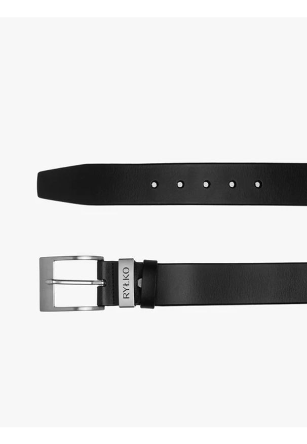 Ryłko - Czarny pasek męski z logotypem na klamrze. Kolor: czarny. Materiał: skóra. Styl: street