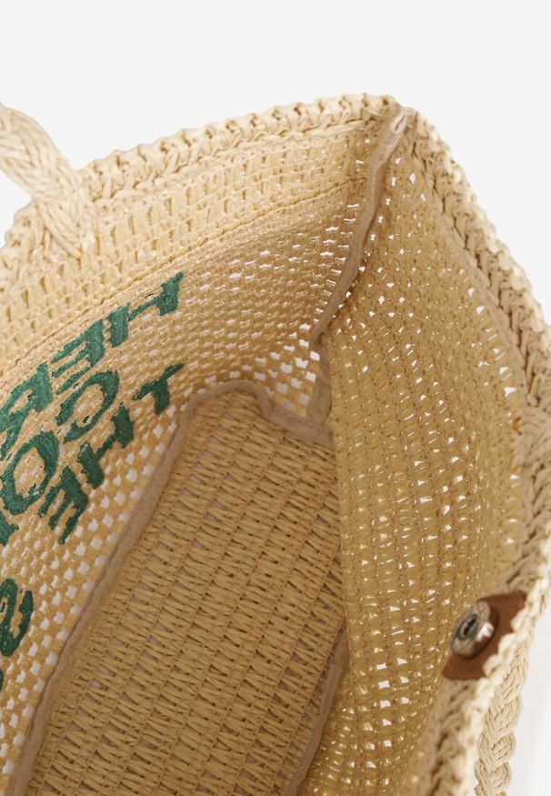 Renee - Beżowa Torebka Shopper z Plecionki z Napisem Ulolanea. Kolor: beżowy. Wzór: napisy. Styl: klasyczny, casual