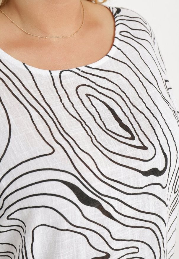 Born2be - Biała Bluzka z Ozdobnym Wiązaniem przy Rękawach Fialia. Okazja: na spotkanie biznesowe, na co dzień, do pracy. Kolekcja: plus size. Kolor: biały. Materiał: jeans. Styl: elegancki, biznesowy, casual