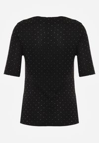 Renee - Czarna Bluzka z Dekoltem Typu Łódka Ozdobiona Cyrkoniami Neaninna. Okazja: na co dzień. Kolor: czarny. Materiał: jeans, poliester. Wzór: aplikacja. Styl: elegancki, casual #4