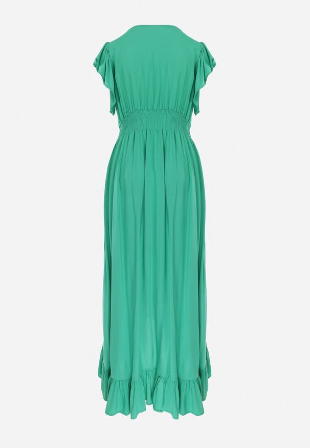 Born2be - Zielona Wiskozowa Sukienka z Kopertowym Dołem i Dekoltem Lail. Kolor: zielony. Materiał: wiskoza. Typ sukienki: kopertowe