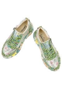 Zielone Sneakersy Laura Vita Modne Obuwie Damskie. Okazja: na co dzień, na spacer. Zapięcie: sznurówki. Kolor: zielony. Materiał: skóra. Szerokość cholewki: normalna. Wzór: aplikacja, kwiaty. Styl: klasyczny, casual #3