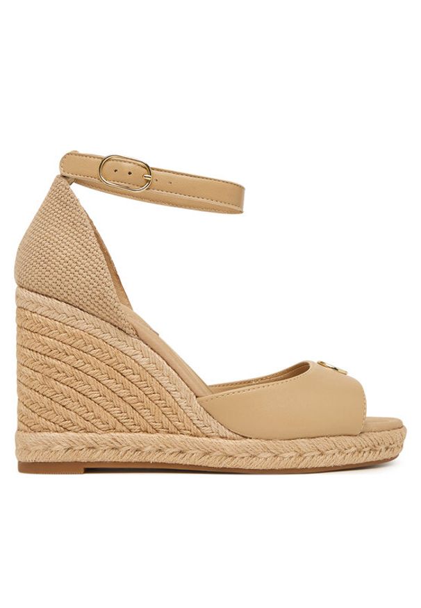 TOMMY HILFIGER - Tommy Hilfiger Espadryle Plate High Wedge Espad FW0FW09517 Beżowy jasny. Kolor: beżowy. Materiał: skóra