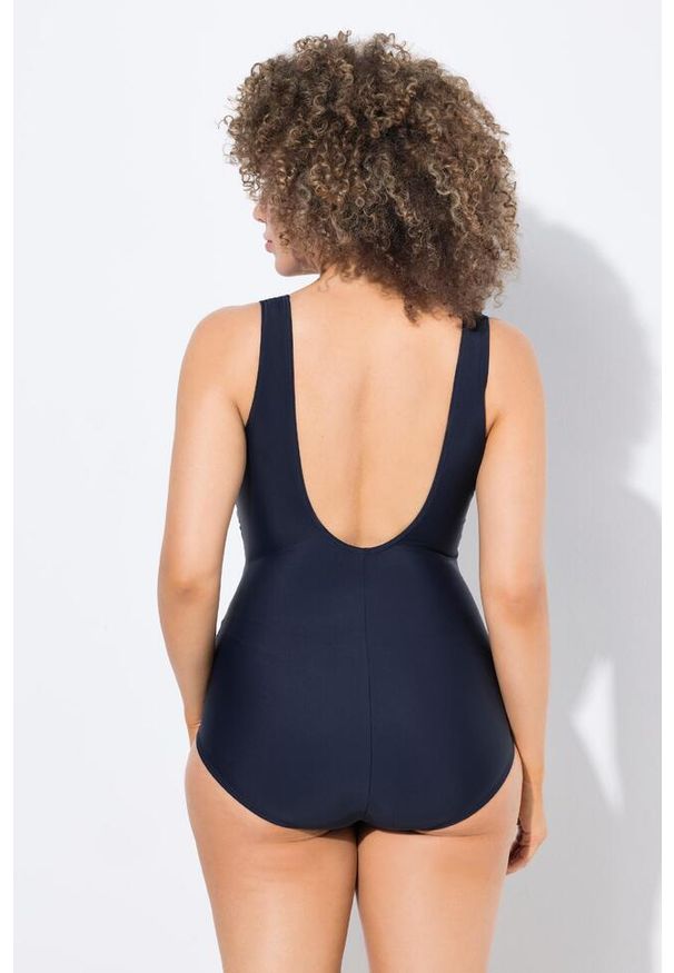 ULLA POPKEN - Damski Kostium kąpielowy paski miękkie miseczki drapowanie. Kolekcja: plus size. Kolor: niebieski. Materiał: poliamid, materiał, elastan. Wzór: paski