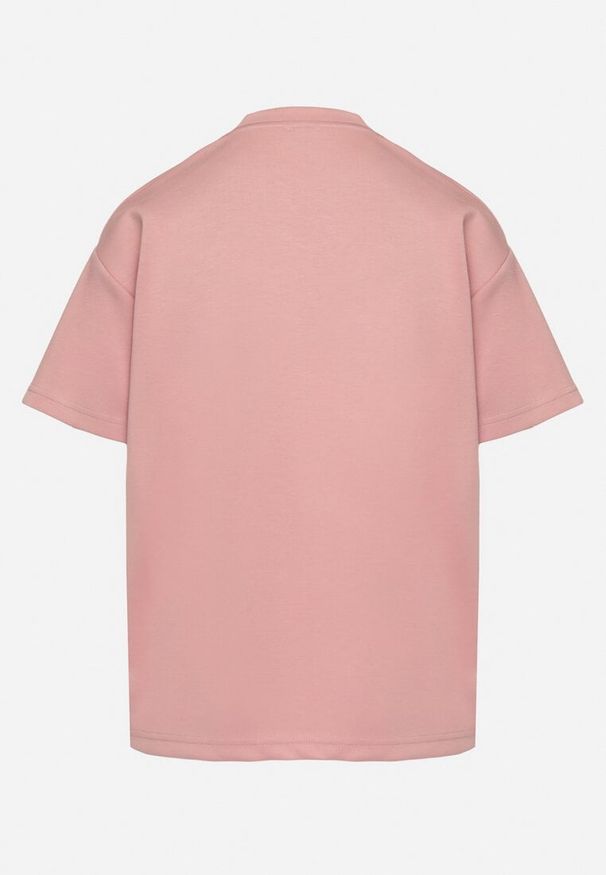 Born2be - Różowy T-shirt z Trójkątnym Dekoltem Foniriela. Okazja: do pracy, na co dzień. Kolor: różowy. Materiał: jeans. Styl: casual