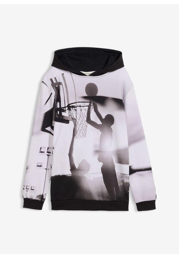 bonprix - Bluza z kapturem z miękkiej mieszanki bawełny. Typ kołnierza: kaptur. Kolor: szary. Materiał: bawełna. Styl: elegancki