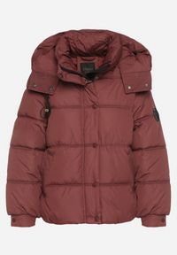 Born2be - Bordowa Kurtka Puffer o Fasonie Oversize z Kapturem i Naszywką Azirva. Okazja: na co dzień. Typ kołnierza: kaptur. Kolor: czerwony. Materiał: dzianina. Wzór: aplikacja. Styl: sportowy, casual #7