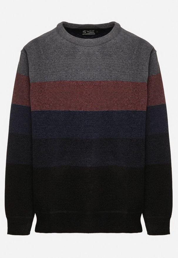 Born2be - Granatowy Sweter z Wełną w Paski Ettarine. Okazja: na co dzień. Kolekcja: plus size. Kolor: niebieski. Materiał: wełna. Wzór: paski. Styl: klasyczny, casual, elegancki