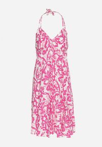 Born2be - Różowa Rozkloszowana Sukienka na Ramiączkach Wiązana na Szyi z Dekoltem w Serek Beviana. Okazja: na co dzień. Typ kołnierza: dekolt w serek. Kolor: różowy. Materiał: skóra, bawełna, materiał. Długość rękawa: na ramiączkach. Styl: klasyczny, casual, elegancki #6