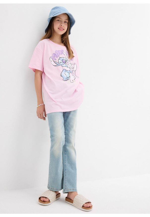 bonprix - Koszulka Disney Stitch z czystej bawełny. Kolor: różowy. Materiał: bawełna. Wzór: motyw z bajki