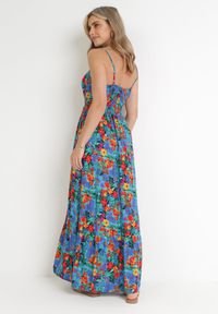 Born2be - Niebieska Sukienka z Wiskozy w Kwiaty i Kopertowym Dekoltem Gelia. Kolor: niebieski. Materiał: wiskoza. Długość rękawa: na ramiączkach. Wzór: kwiaty. Typ sukienki: kopertowe #4