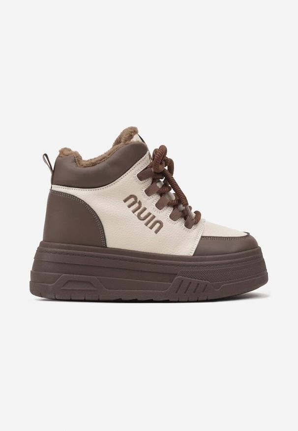 Renee - Beżowo-Brązowe Sneakersy na Grubej Podeszwie Mocno Ocieplane Futrem Leavinael. Okazja: na co dzień. Kolor: beżowy. Materiał: futro