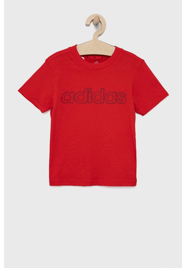 adidas Performance t-shirt bawełniany dziecięcy kolor czerwony z nadrukiem. Okazja: na co dzień. Kolor: czerwony. Materiał: bawełna. Wzór: nadruk. Styl: casual