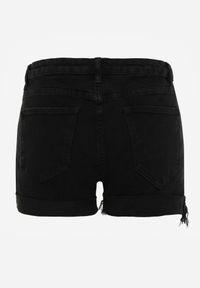 Renee - Czarne Szorty Jeansowe z Dodatkiem Bawełny High Waist z Przetarciami na Nogawkach Vimalen. Stan: podwyższony. Kolor: czarny. Materiał: jeans, bawełna. Sezon: lato. Styl: elegancki #3