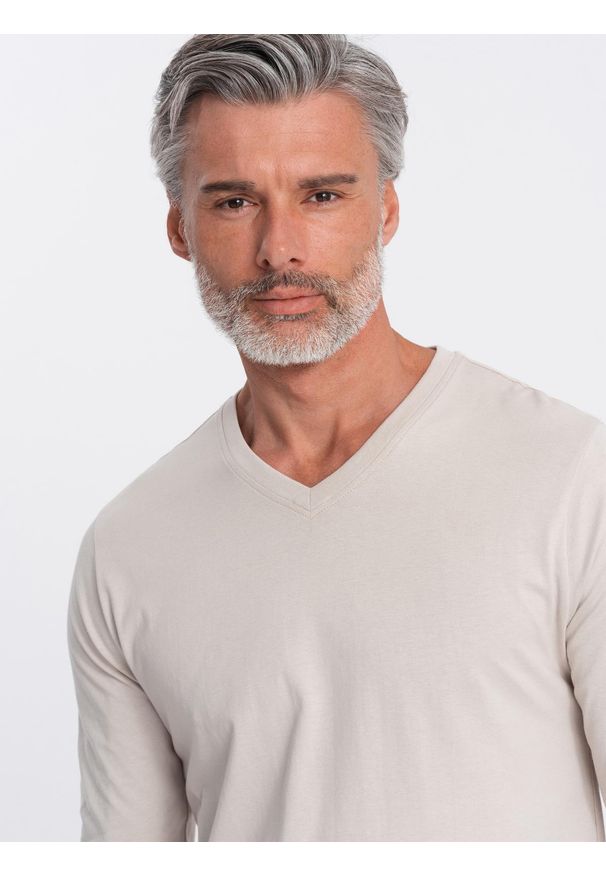 Ombre Clothing - Zestaw longsleeve męski V-NECK - mix 2-pak V8 Z41 - XXL. Okazja: na co dzień. Kolor: biały. Materiał: tkanina, skóra, materiał, bawełna. Długość rękawa: długi rękaw. Długość: długie. Wzór: gładki, jednolity. Styl: klasyczny, wizytowy, casual