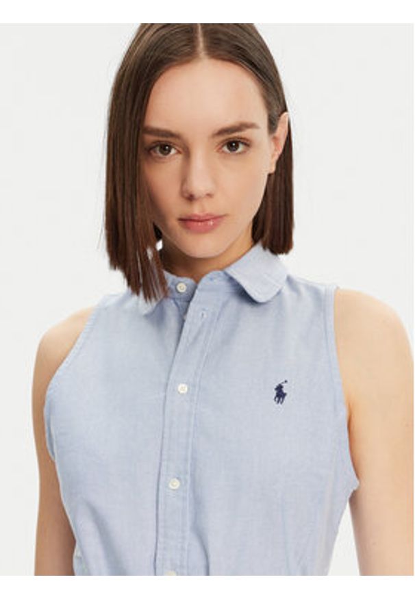 Polo Ralph Lauren Sukienka koszulowa 211906437006 Niebieski Regular Fit. Typ kołnierza: polo. Kolor: niebieski. Materiał: bawełna. Typ sukienki: koszulowe