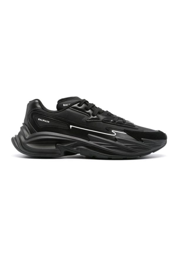 Balmain - BALMAIN Czarne sneakersy Run-row-leather & Nylon. Kolor: czarny. Materiał: nylon. Sport: bieganie