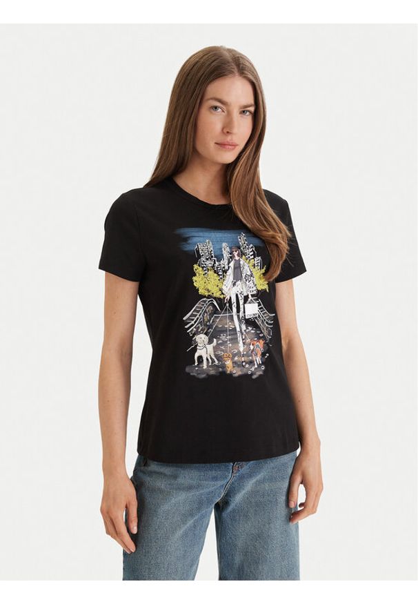 DKNY T-Shirt P61M0WNA Czarny Regular Fit. Kolor: czarny. Materiał: bawełna