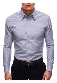 Ombre Clothing - Koszula męska z długim rękawem K661 - szara - 40/182-188. Kolor: szary. Materiał: bawełna, elastan. Długość rękawa: długi rękaw. Długość: długie
