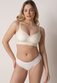 Born2be - Jasnobeżowy Bezszwowy Biustonosz Bez Fiszbin z Elastycznego Materiału Edalith. Kolor: beżowy. Materiał: materiał #2